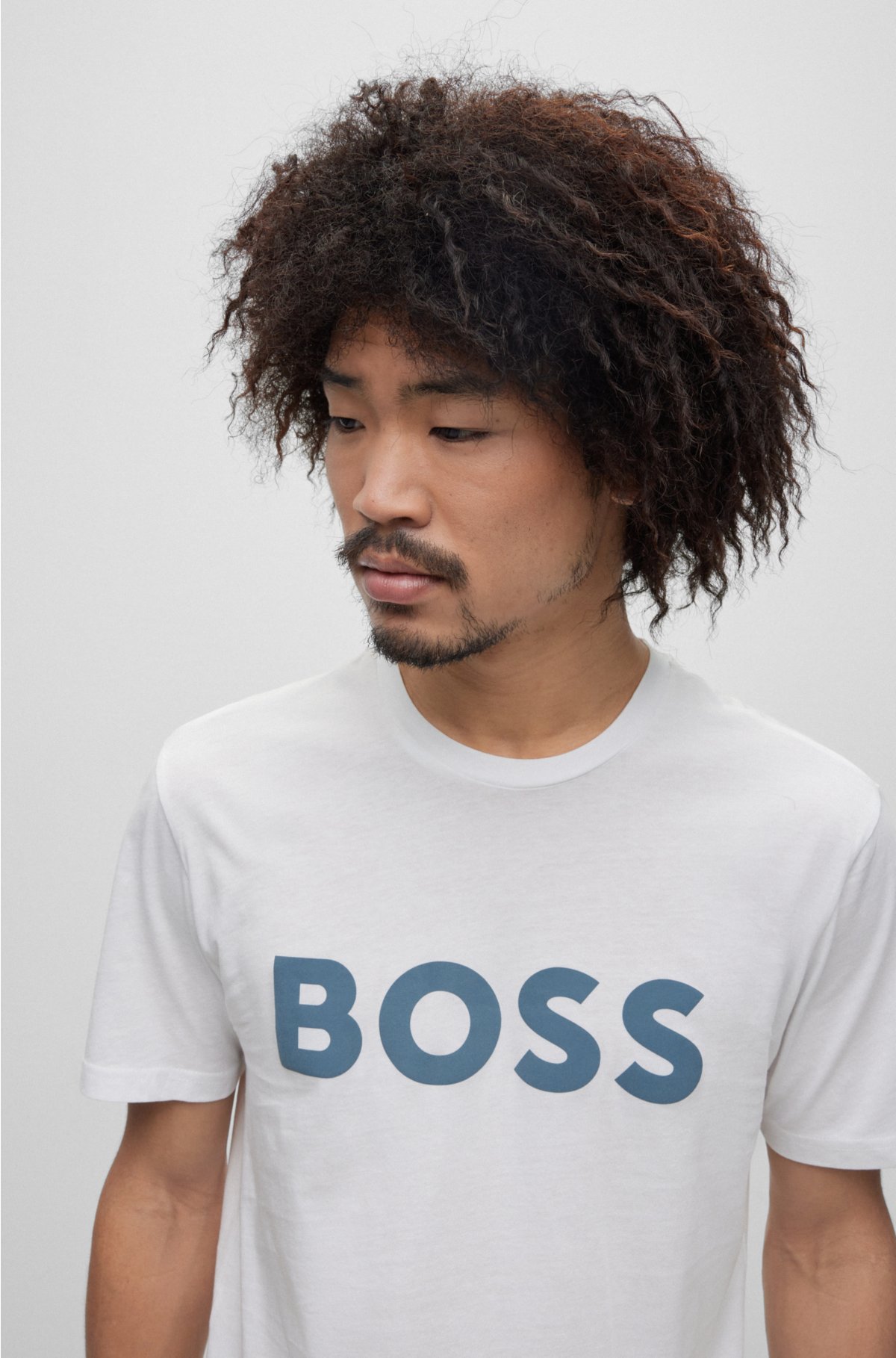 BOSS - Cotton-jersey with rubber-print logo