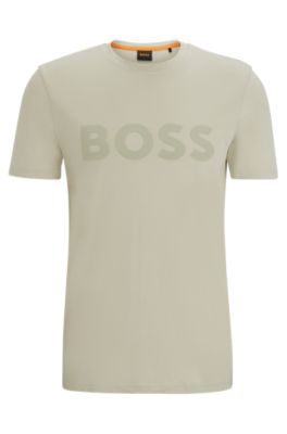Cotton-jersey T-shirt with large logo print, Light Beige