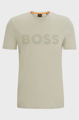 Cotton-jersey T-shirt with large logo print, Light Beige