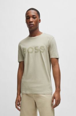 Cotton-jersey T-shirt with large logo print, Light Beige