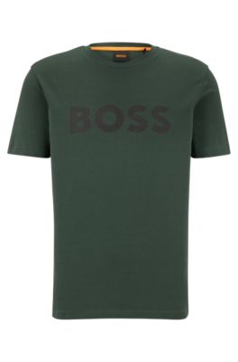 Hugo Boss Cotton-jersey T-shirt With Rubber-print Logo In Dark Green