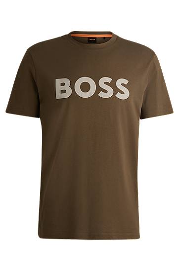 Hugo Boss Cotton-jersey T-shirt With Rubber-print Logo In Brown