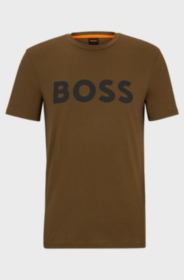 Cotton-jersey T-shirt with large logo print, Brown