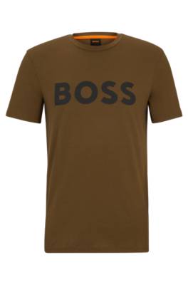 Hugo Boss Cotton-jersey T-shirt With Rubber-print Logo In Brown