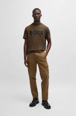 Cotton-jersey T-shirt with large logo print, Brown