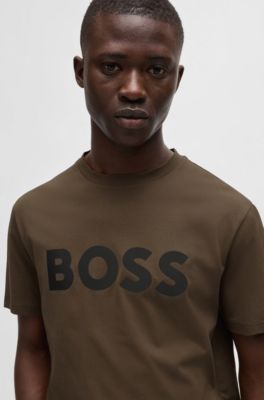 Cotton-jersey T-shirt with large logo print, Brown