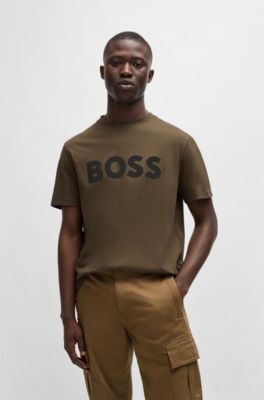 Cotton-jersey T-shirt with large logo print, Brown