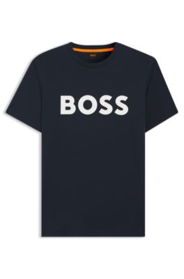 Hugo Boss Cotton-jersey T-shirt With Rubber-print Logo In Dark Blue