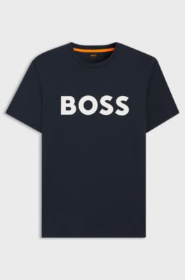 Cotton-jersey T-shirt with large logo print, Dark Blue