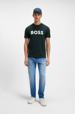 Cotton-jersey T-shirt with large logo print, Dark Blue