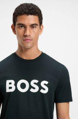 Cotton-jersey T-shirt with large logo print, Dark Blue