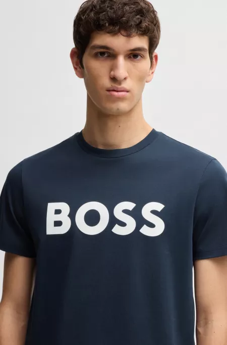 Cotton-jersey T-shirt with rubber-print logo