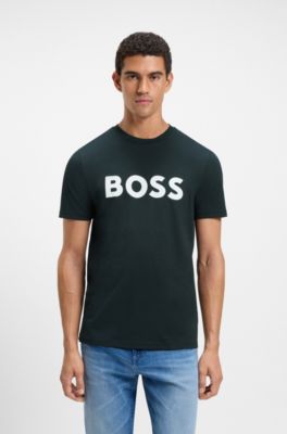 Cotton-jersey T-shirt with large logo print, Dark Blue
