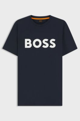 Cotton-jersey T-shirt with large logo print, Dark Blue