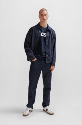 Cotton-jersey T-shirt with large logo print, Dark Blue