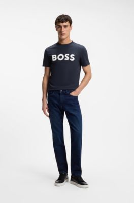Cotton-jersey T-shirt with large logo print, Dark Blue