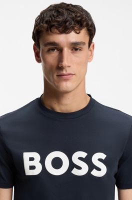Cotton-jersey T-shirt with large logo print, Dark Blue