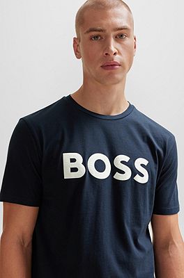 BOSS - コットンジャージー Tシャツ ラバープリントロゴ付き