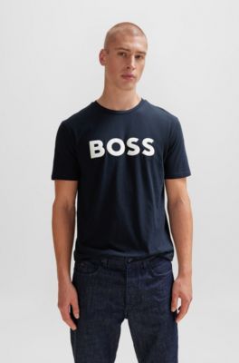 Cotton-jersey T-shirt with large logo print, Dark Blue