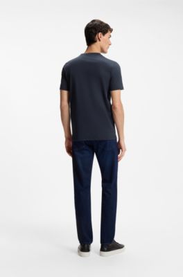 Cotton-jersey T-shirt with large logo print, Dark Blue