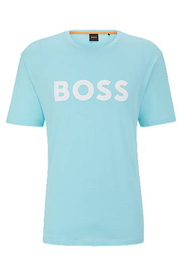 Hugo Boss Cotton-jersey T-shirt With Rubber-print Logo In Blue