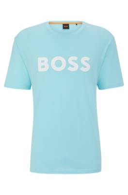 Hugo Boss Cotton-jersey T-shirt With Rubber-print Logo In Blue