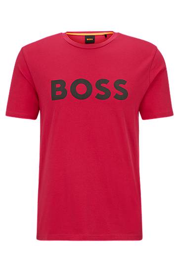 Hugo Boss Cotton-jersey T-shirt With Rubber-print Logo In Red