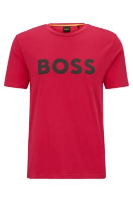 Hugo Boss Cotton-jersey T-shirt With Rubber-print Logo In Red