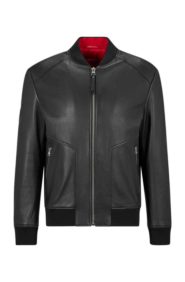 hugoboss.com | Slim-fit jacket in lamb leather with contrast lining