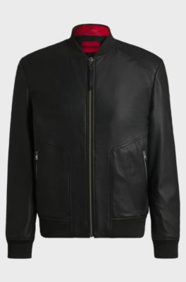 Slim-fit bomber jacket in leather, Black