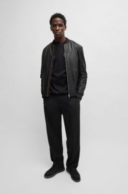 Slim-fit bomber jacket in leather, Black