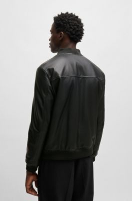 Slim-fit bomber jacket in leather, Black