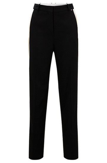 BOSS 博斯常规版型经典条纹装饰弹力斜纹布长裤,  001_Black