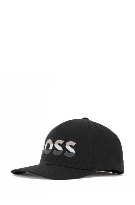Cappellino in twill di cotone con logo e righe tipiche del marchio, Nero