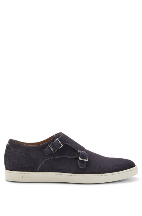 Double-monk shoes in suede with rubber outsole, Dark Blue