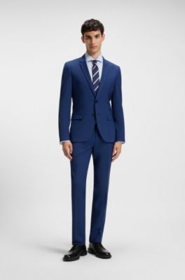 Slim-fit business-skjorte i bomuld med striber, Lysebl&aring;