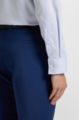 Slim-fit business-skjorte i bomuld med striber, Lysebl&aring;