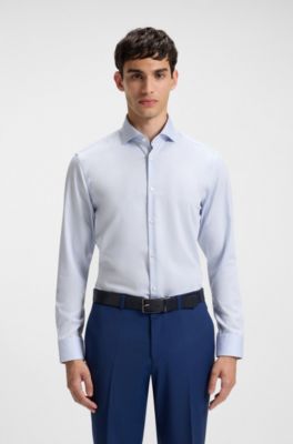 Slim-fit business-skjorte i bomuld med striber, Lysebl&aring;