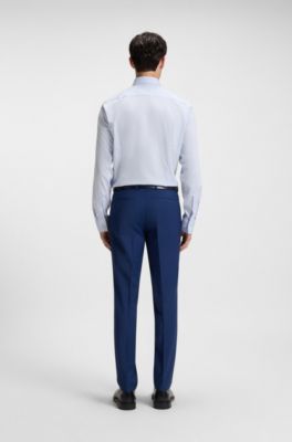 Slim-fit business-skjorte i bomuld med striber, Lysebl&aring;