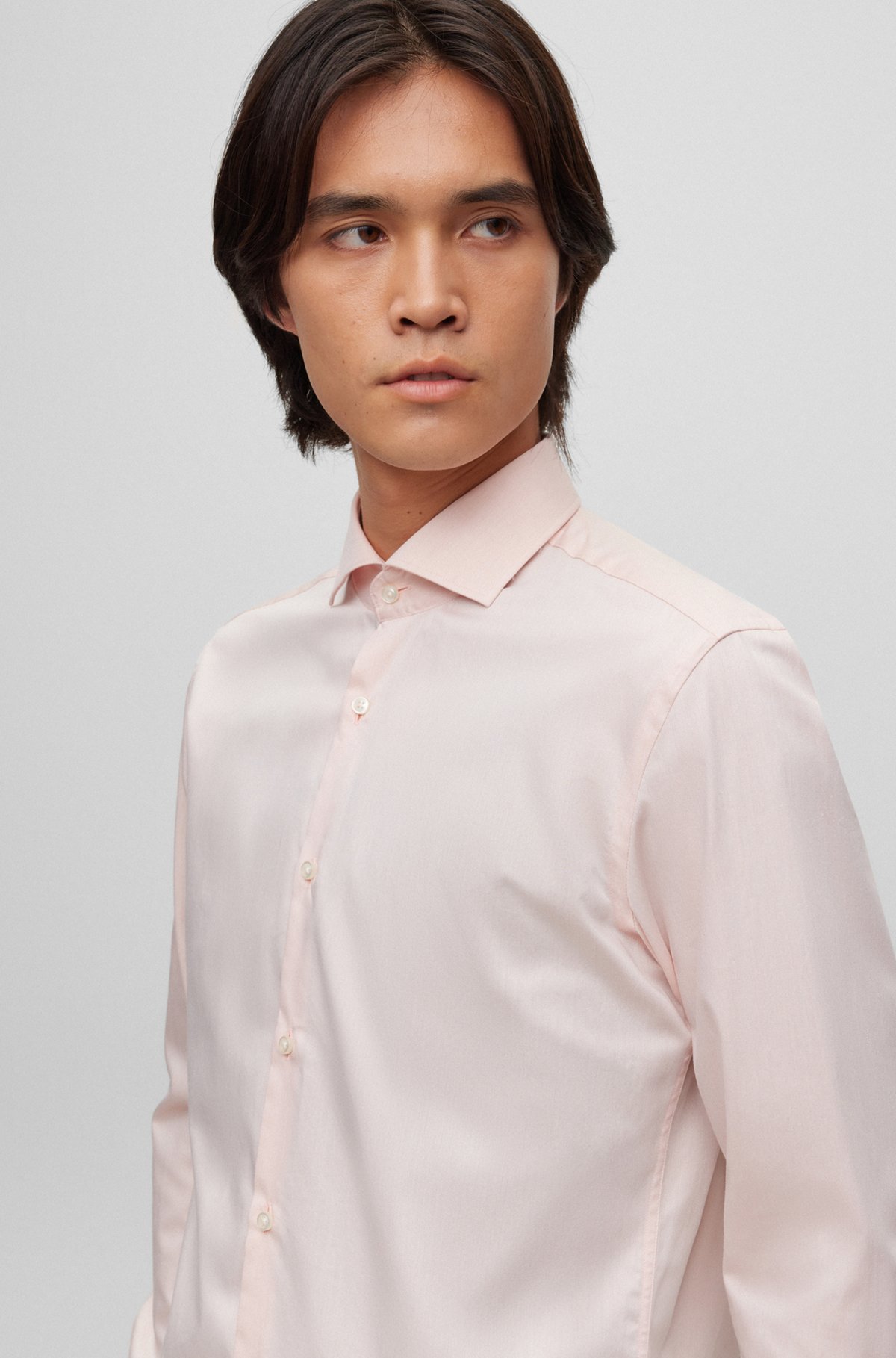 Slim-fit shirt in easy-iron cotton twill, light pink