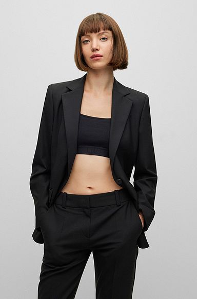 Regular-fit jacket in stretch fabric, Black