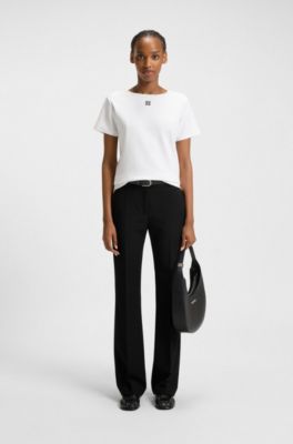Regular-fit bootcut trousers in stretch fabric, Black