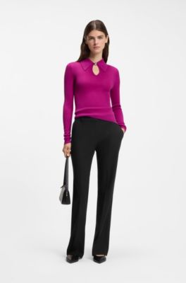 Regular-fit bootcut trousers in stretch fabric, Black