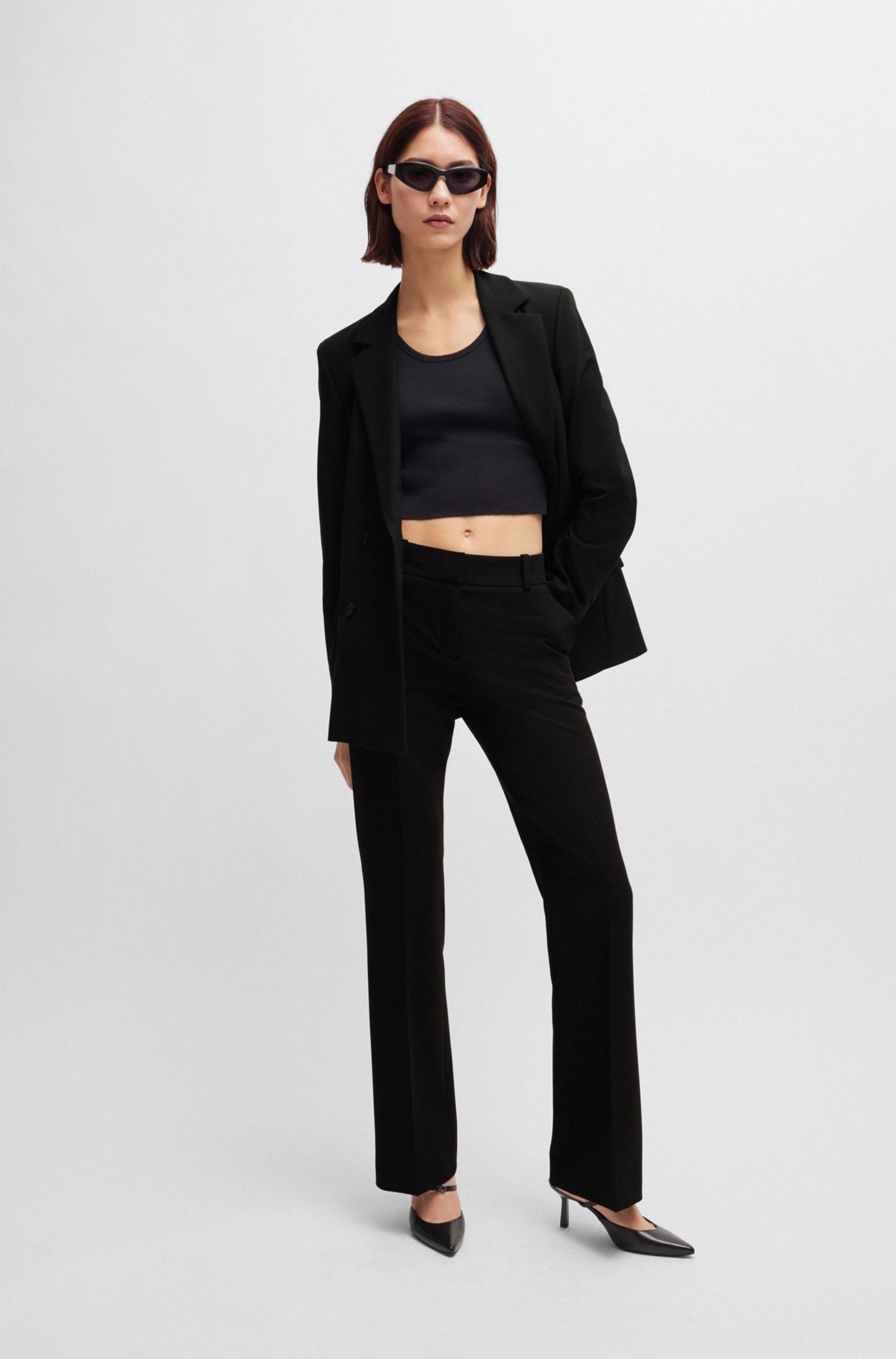 HUGO - Regular-fit bootcut trousers with front slits