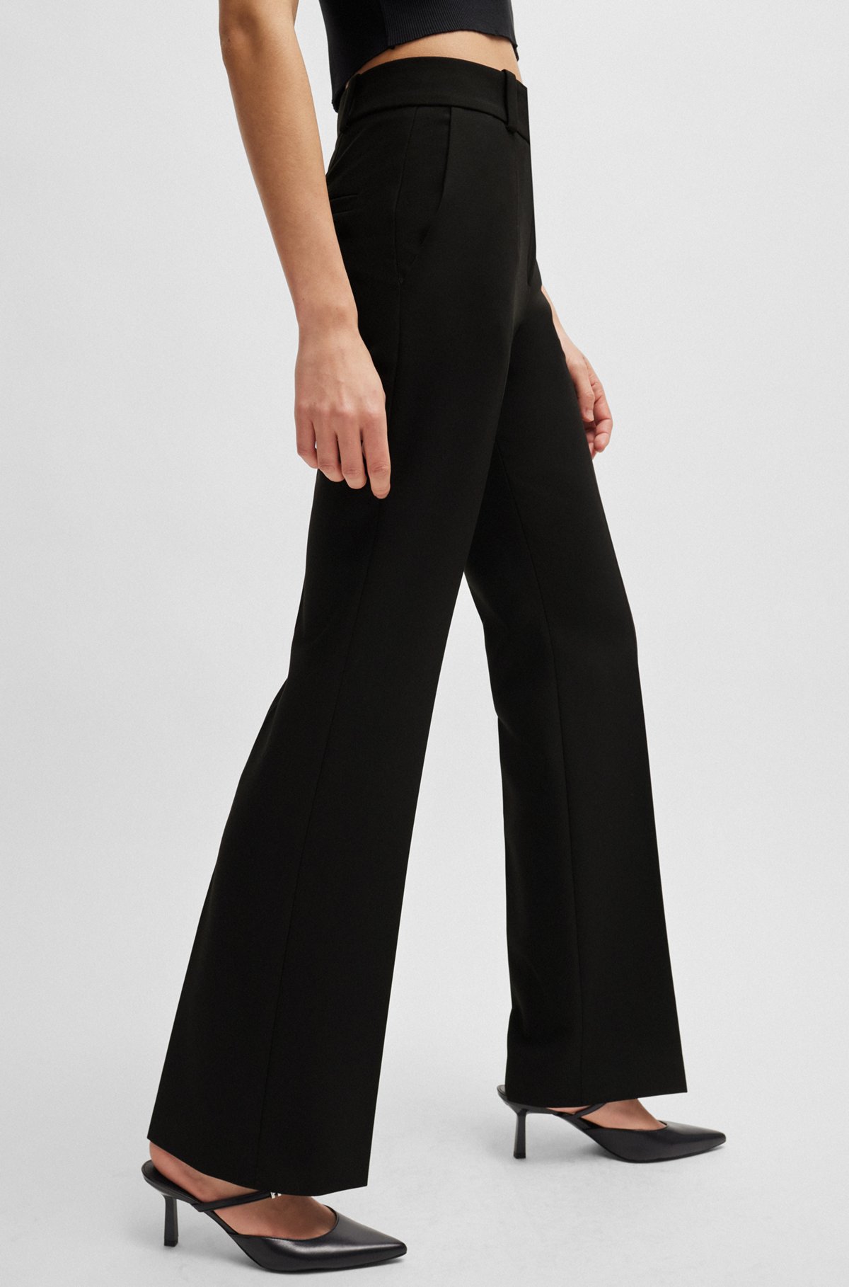 Regular-fit bootcut trousers in stretch fabric, Black