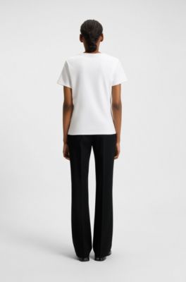 Regular-fit bootcut trousers in stretch fabric, Black