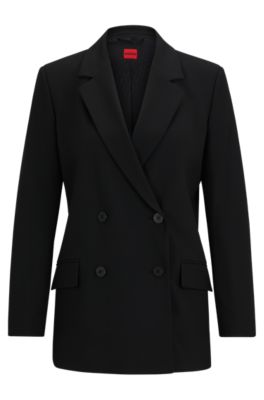 HUGO - Double-breasted relaxed-fit jacket in stretch fabric