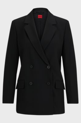 Double-breasted relaxed-fit jacket in stretch fabric, Black