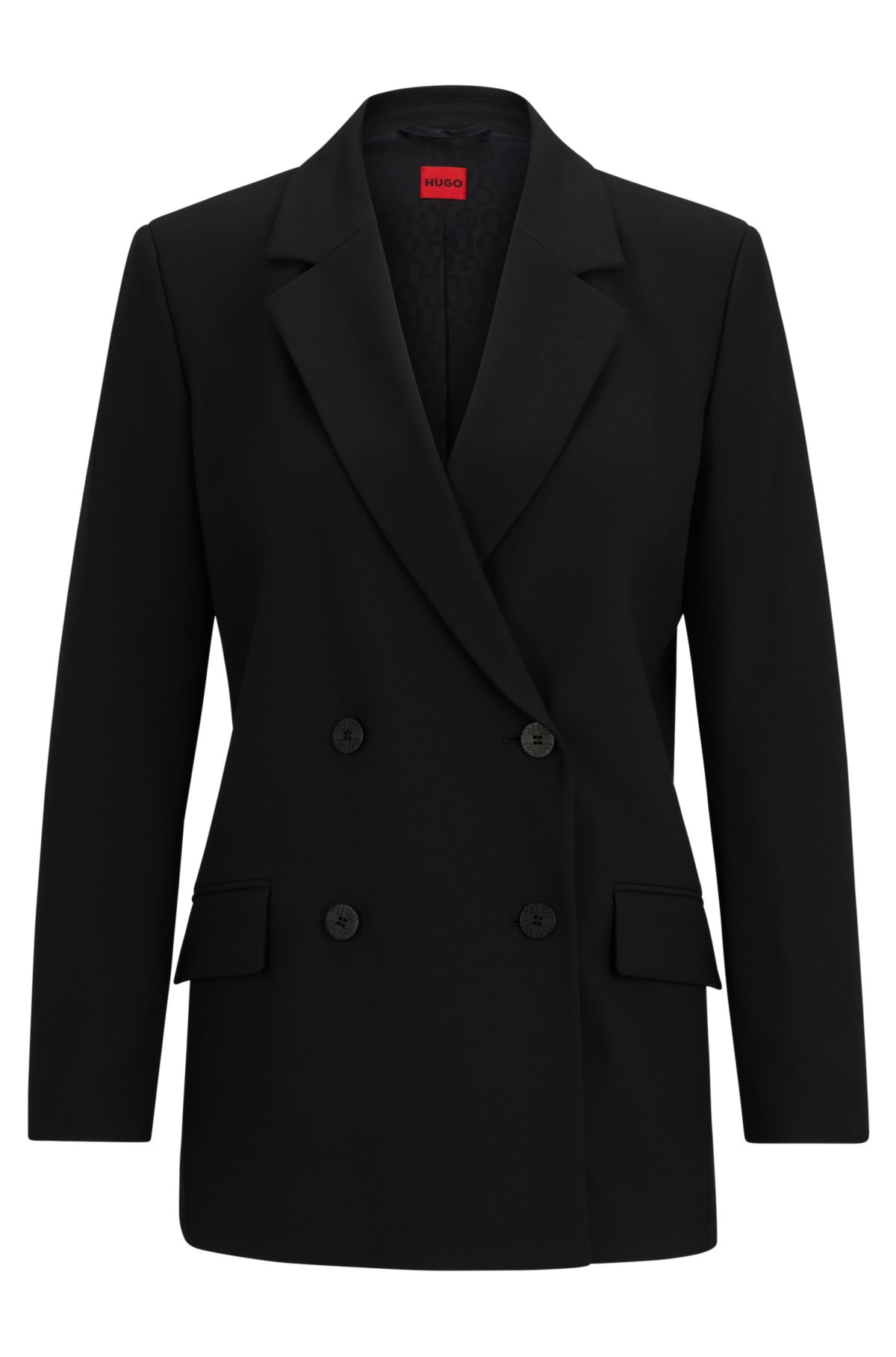 Double-breasted relaxed-fit jacket in stretch fabric, Black