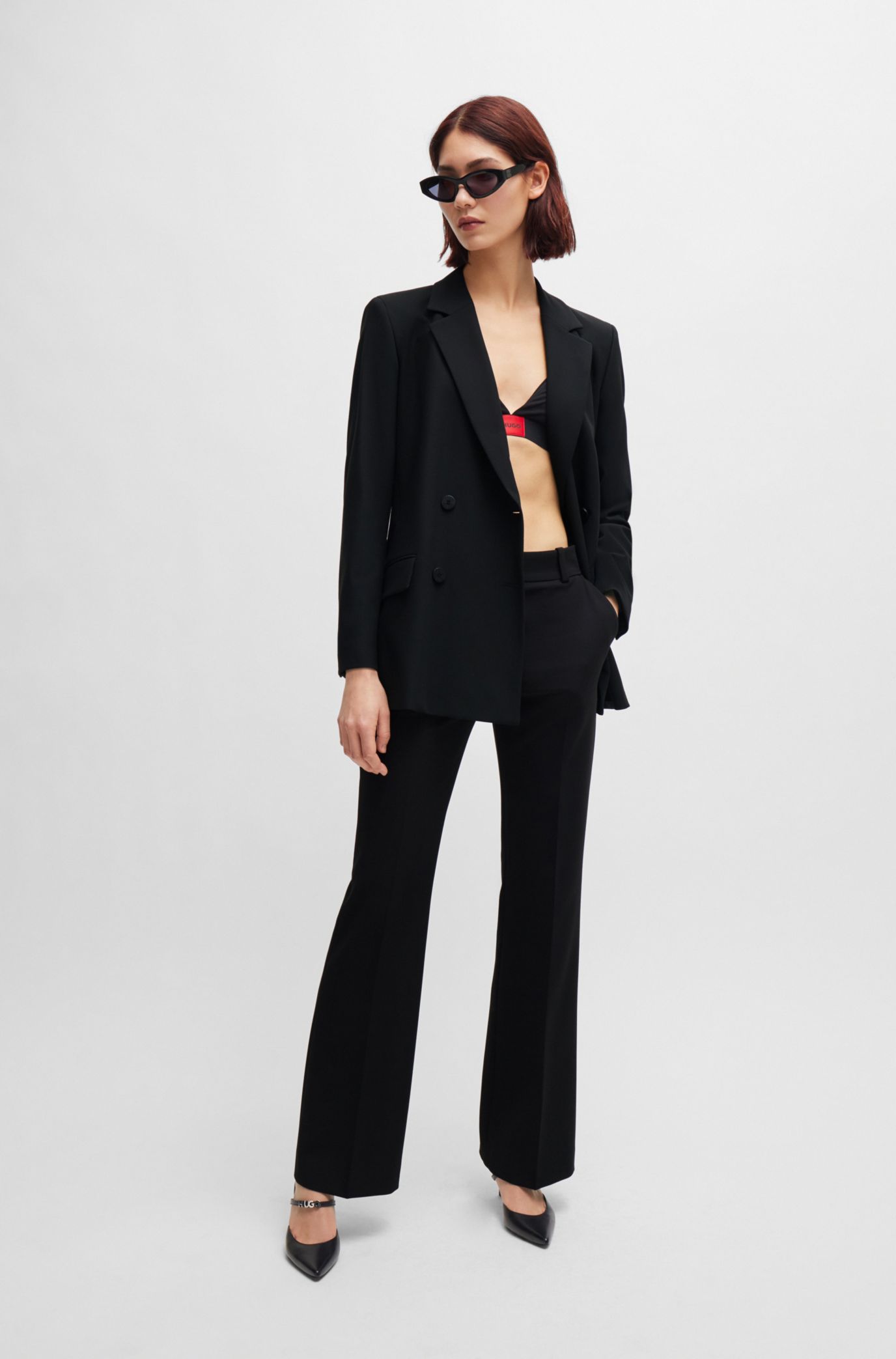 BOSS - Double-breasted relaxed-fit jacket in houndstooth stretch cloth